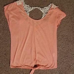 Pink short sleeve shirt with lace back